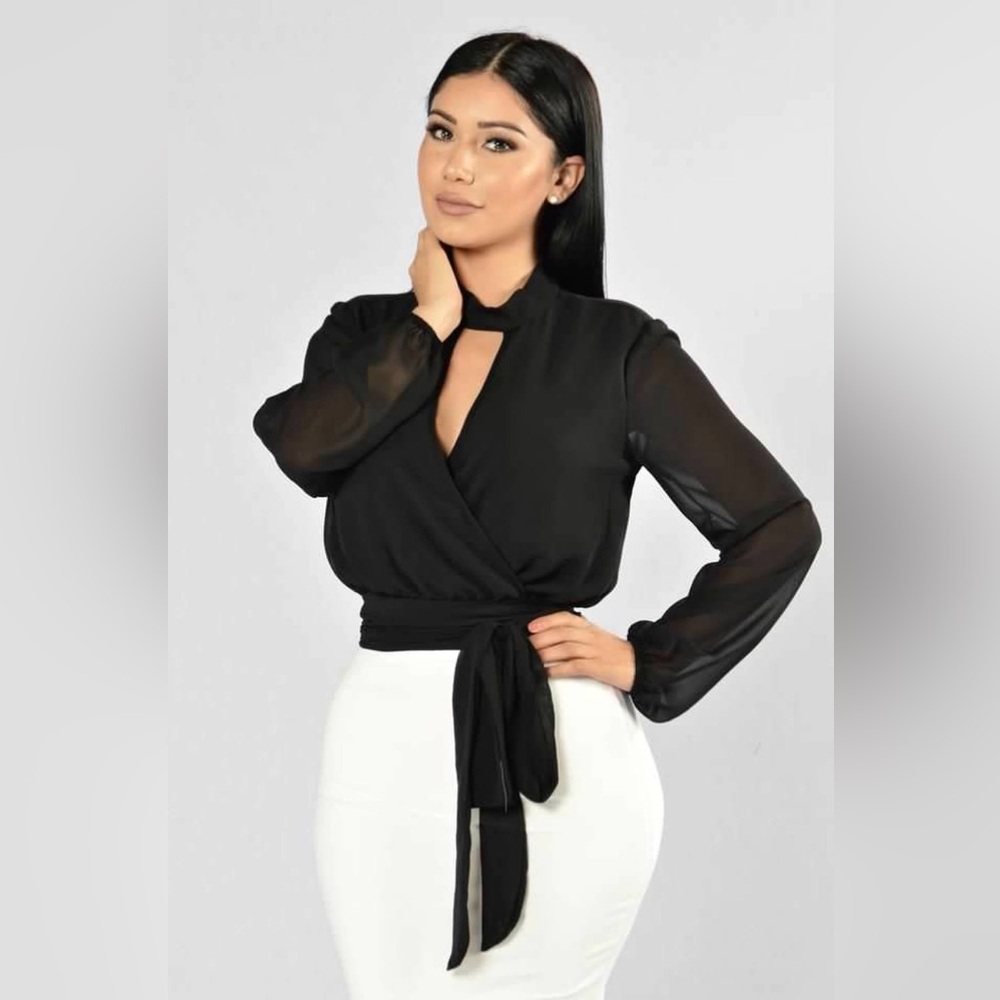 Fashion Nova Black Blouse with ties size small